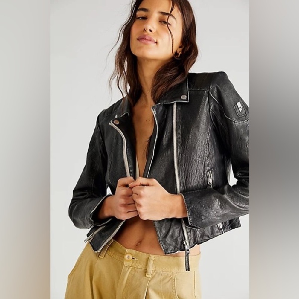 Mauritius/Free People Black Leather Moto Jacket